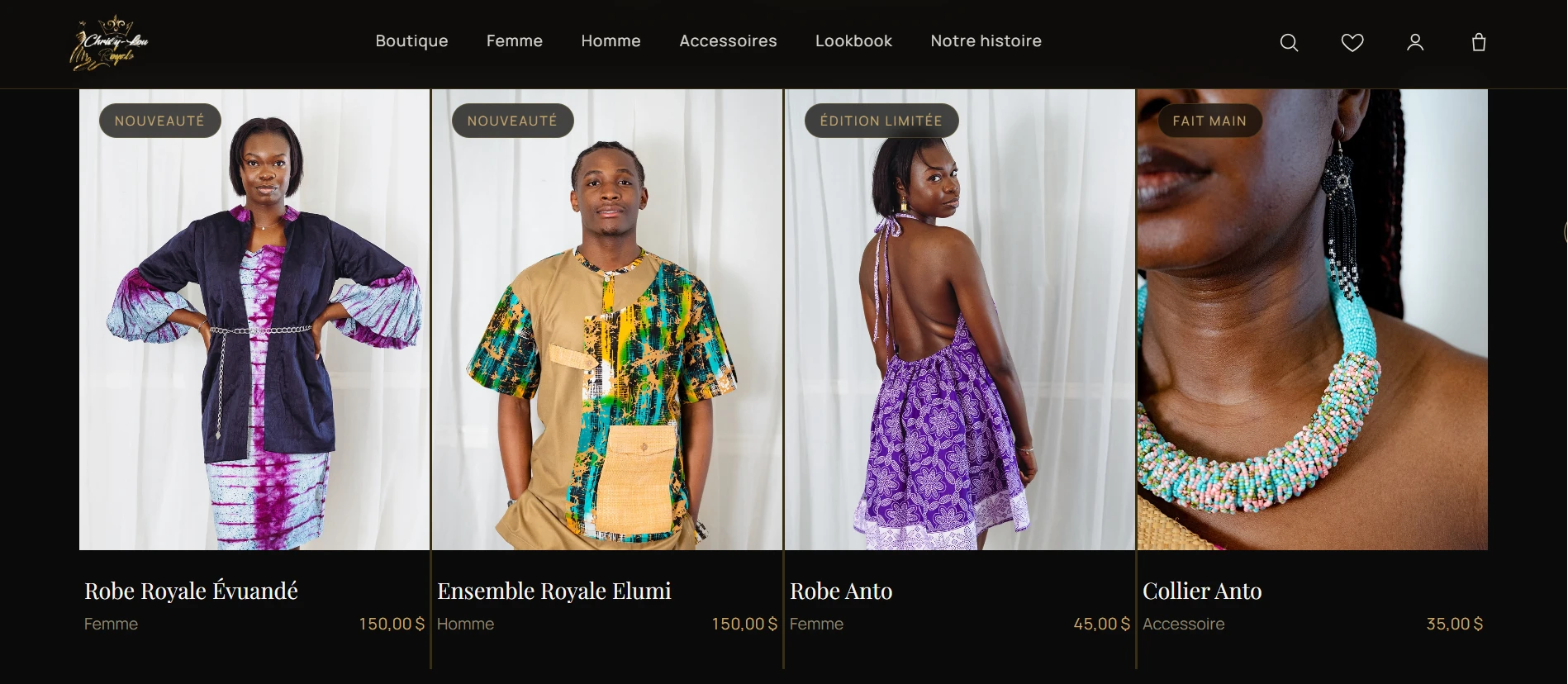 Christy-Lou Royale — page boutique du site